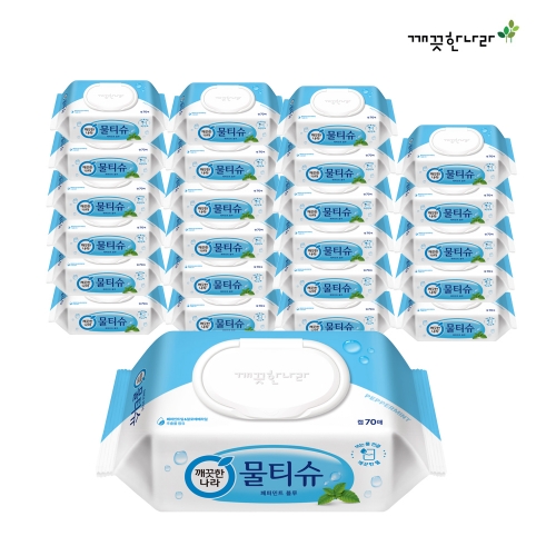 [깨끗한나라] 페퍼민트 물티슈 캡형 70매 x 24팩
